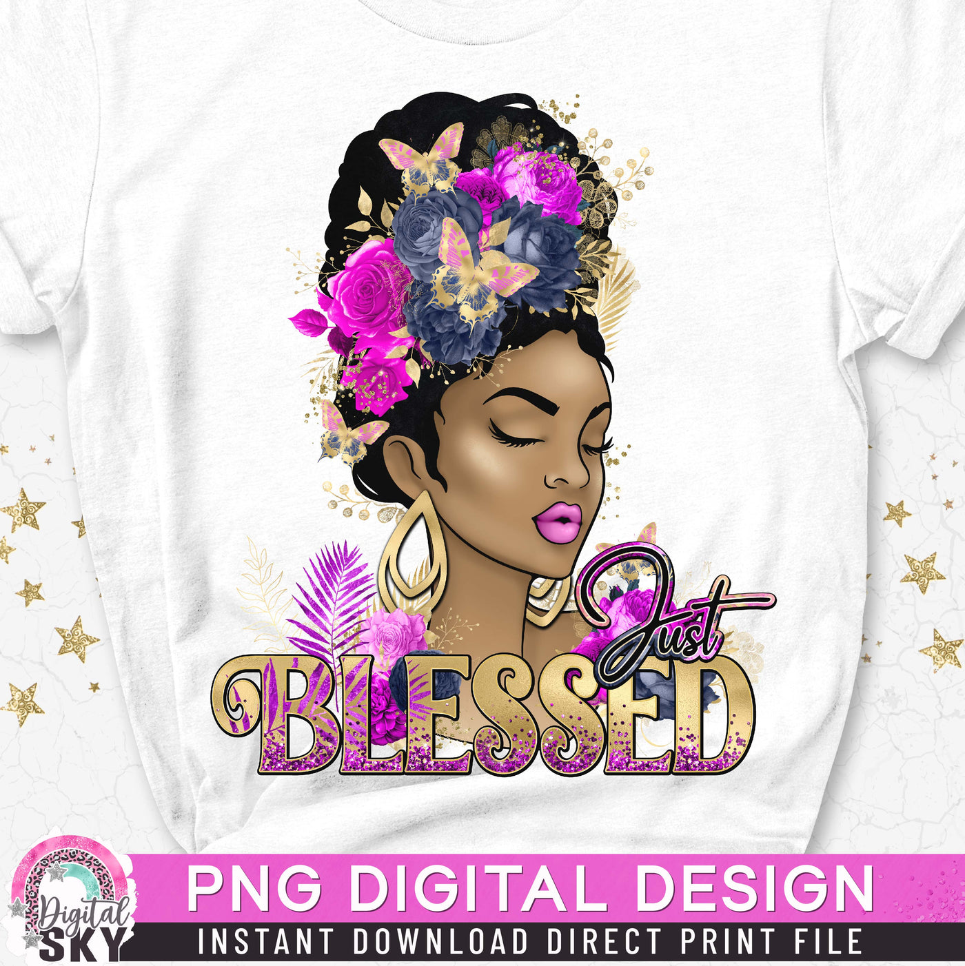 Just Blessed Pink Blue PNG Print File for Sublimation or Print