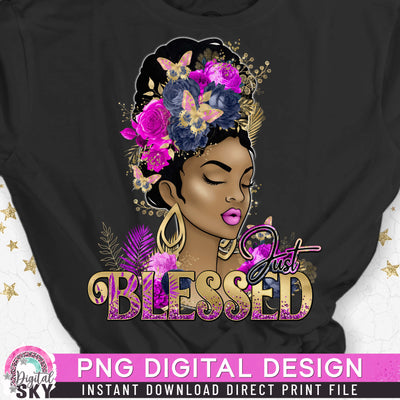 Just Blessed Pink Blue PNG Print File for Sublimation or Print