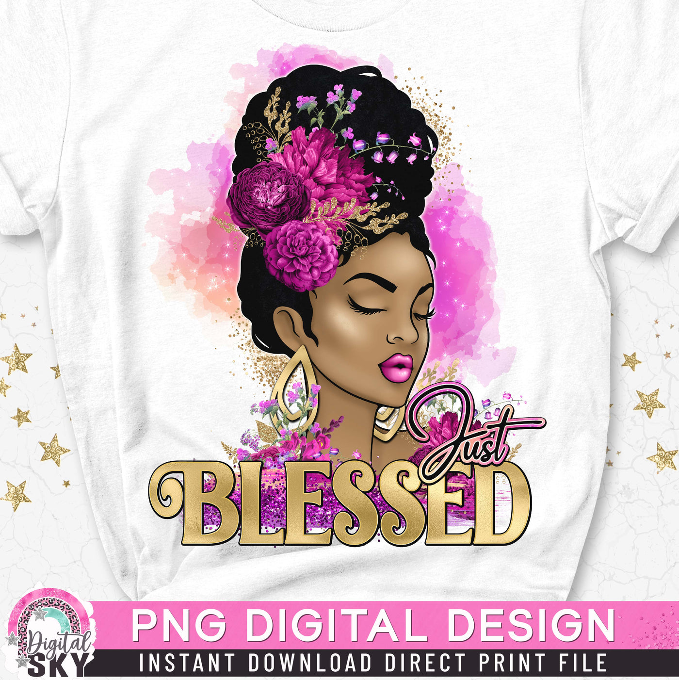 Just Blessed Gold Pink PNG Print File for Sublimation or Print