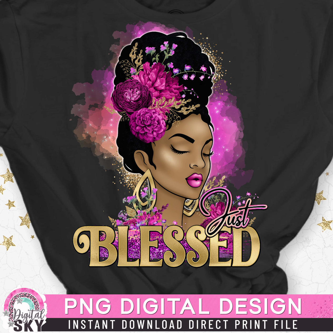 Just Blessed Gold Pink PNG Print File for Sublimation or Print