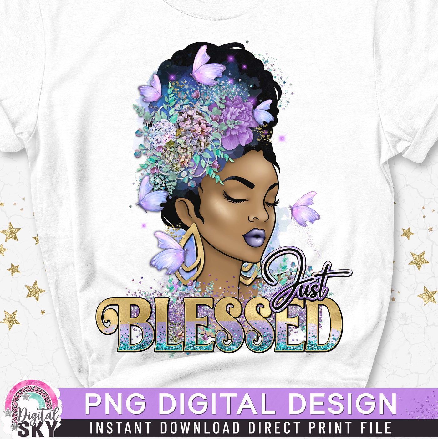 Just Blessed Purple Butterfly PNG File for Sublimation or Print