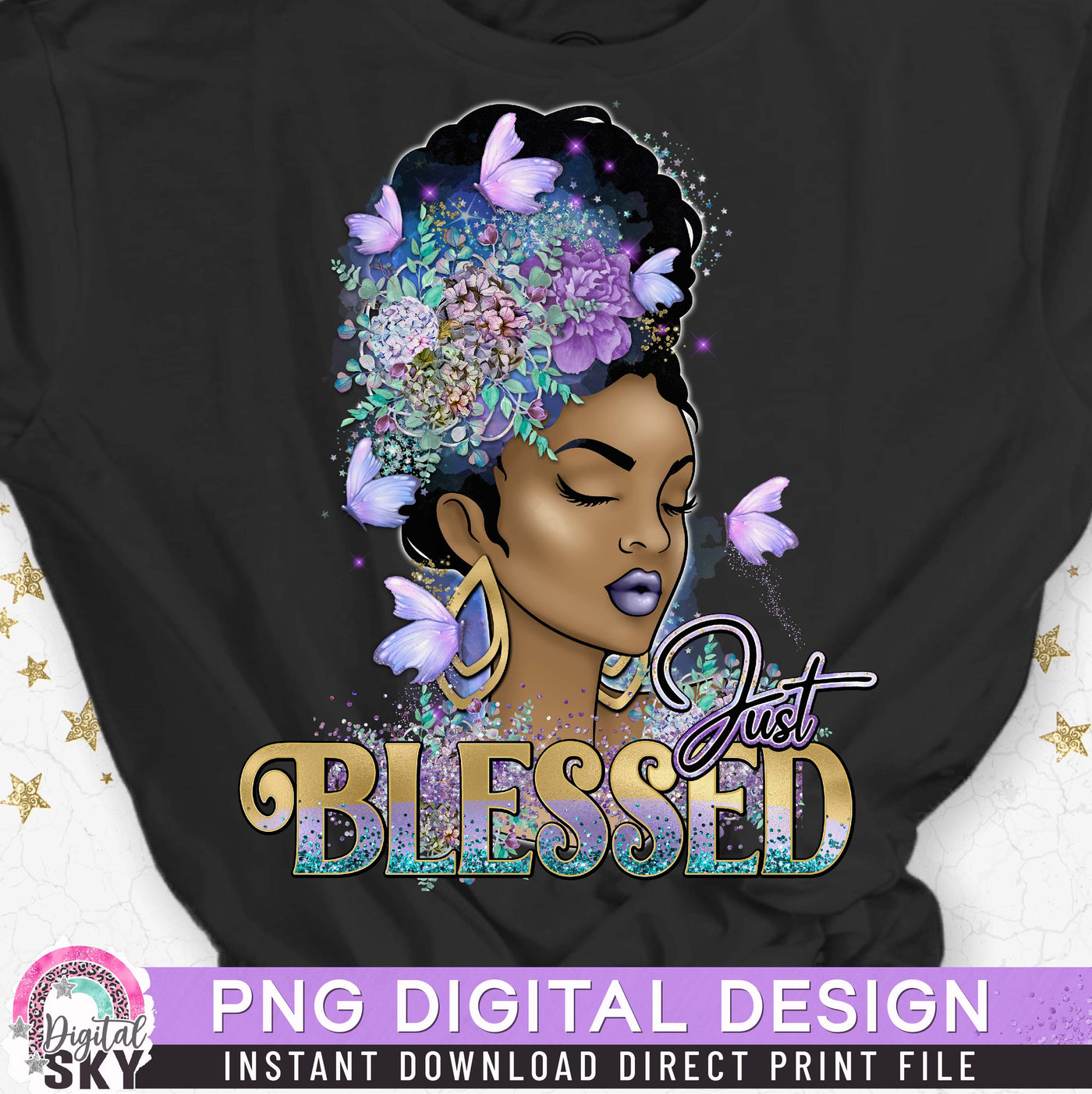 Just Blessed Purple Butterfly PNG File for Sublimation or Print