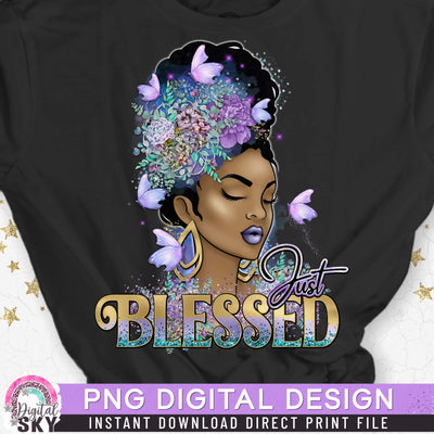 Just Blessed Purple Butterfly PNG File for Sublimation or Print