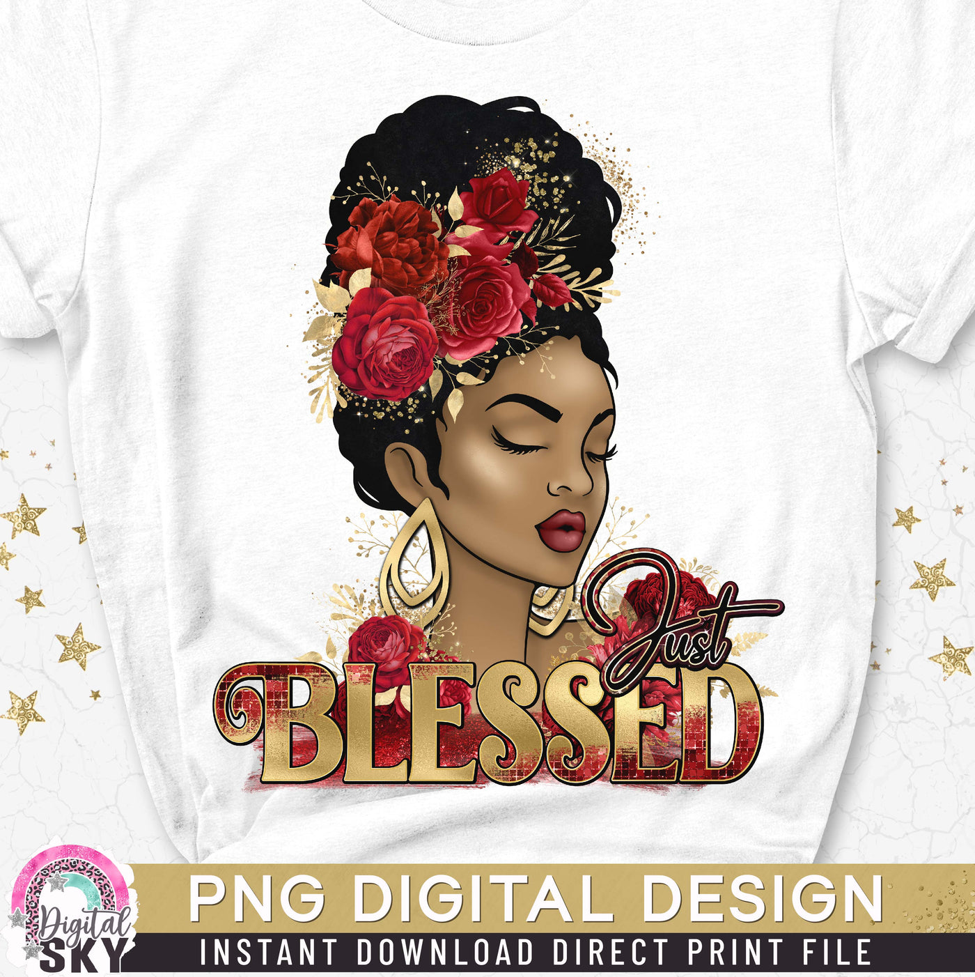 Just Blessed Red Gold PNG Print File for Sublimation or Print