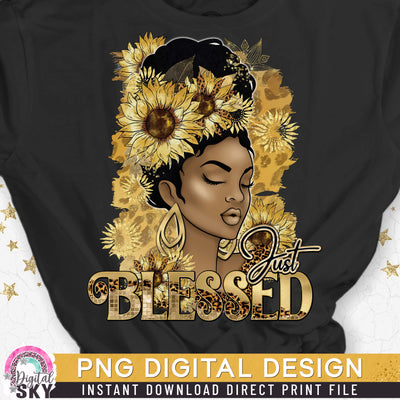 Just Blessed Sunflower Gold PNG Print File for Sublimation or Print