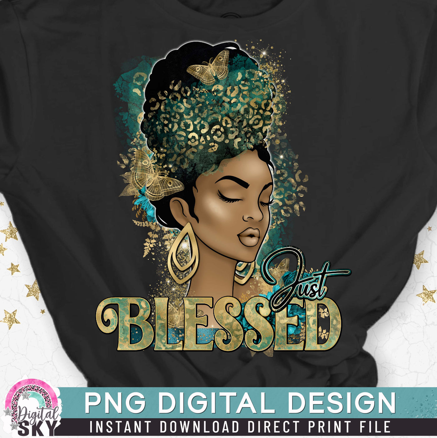 Just Blessed Gold Teal PNG Print File for Sublimation or Print