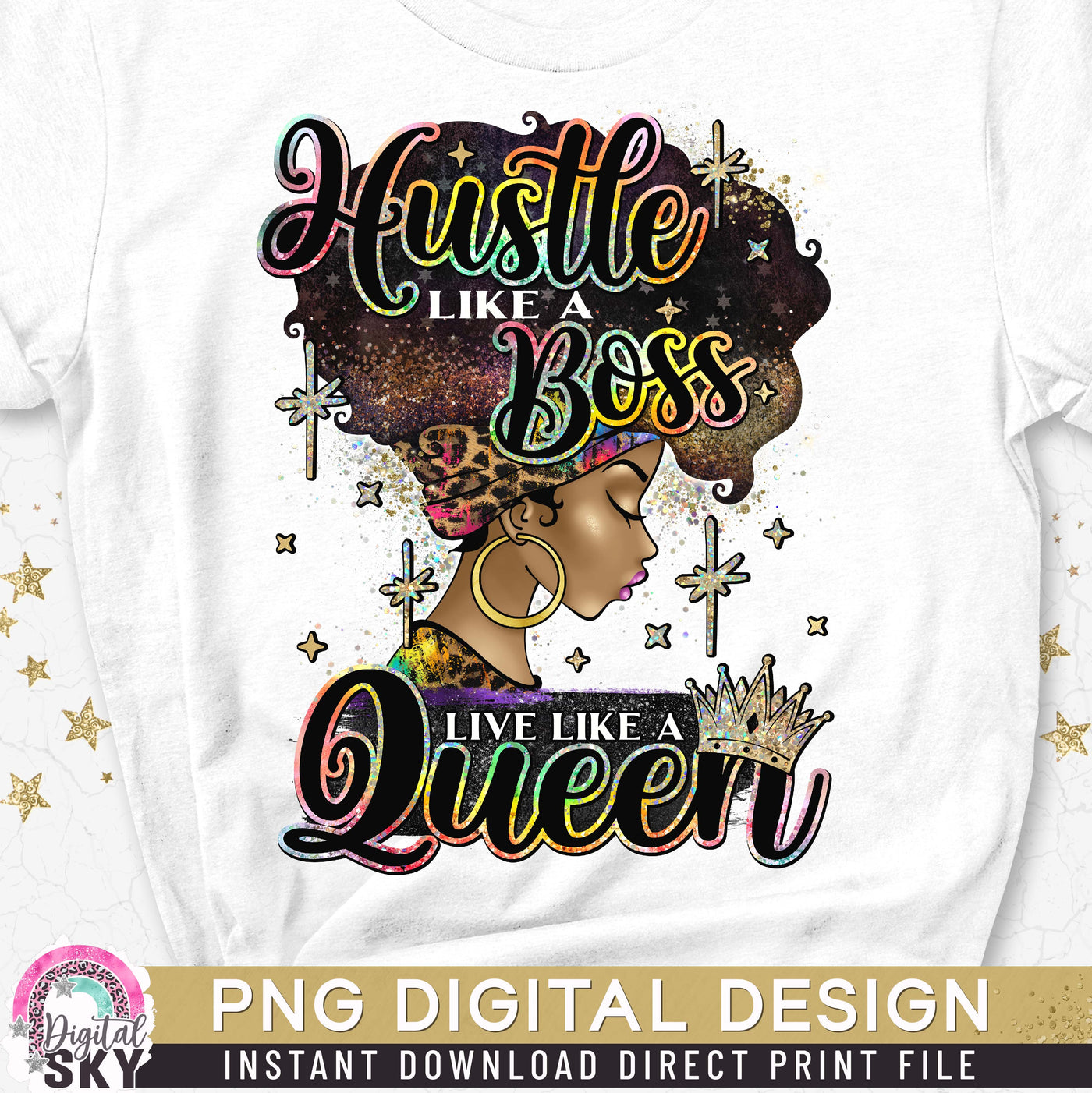 Hustle Like A Boss PNG Afro Queen Sublimation or Print File