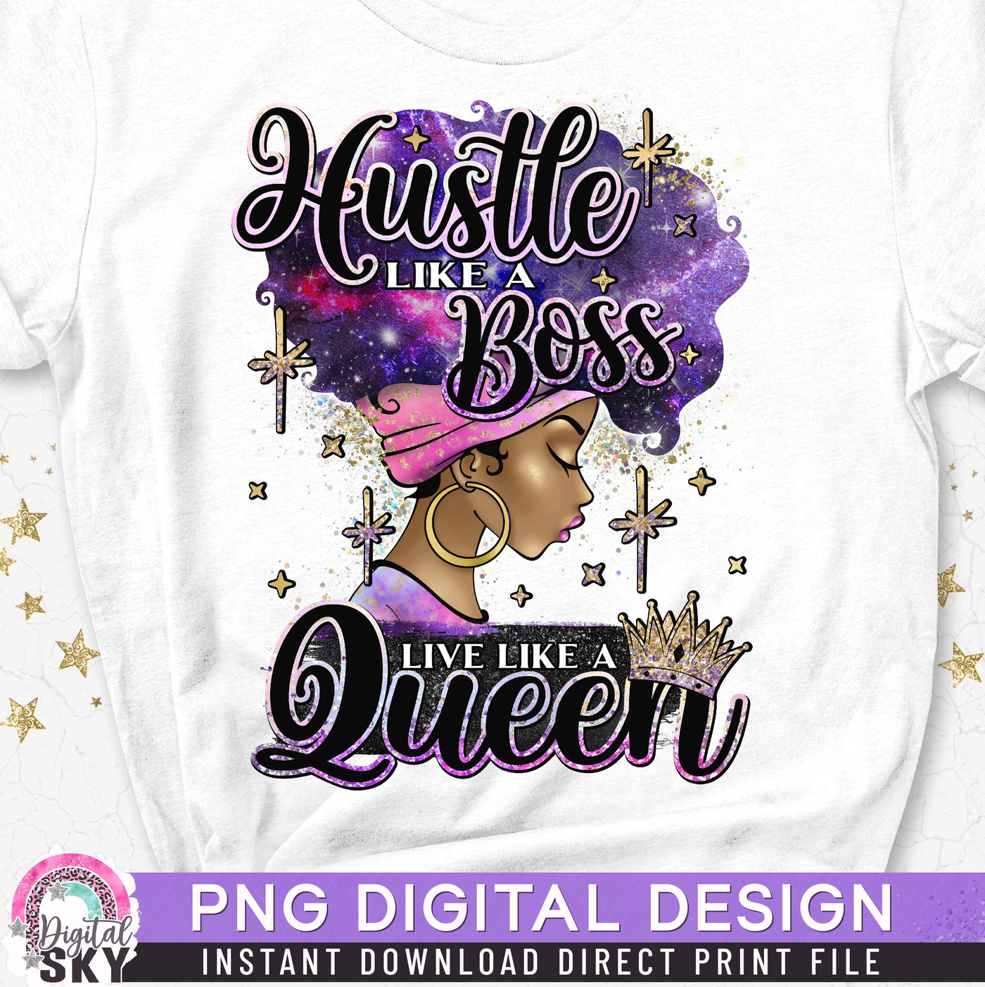 Hustle Like A Boss PNG Afro Queen Sublimation or Print File