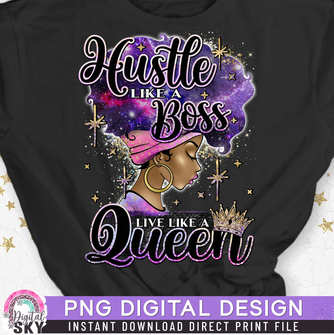 Hustle Like A Boss PNG Afro Queen Sublimation or Print File