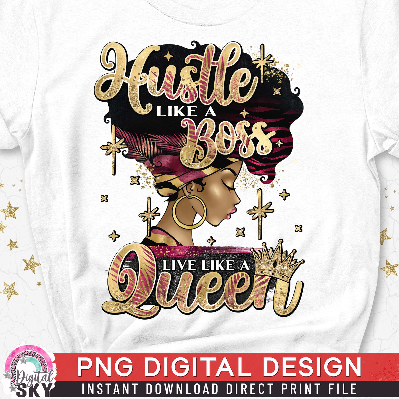 Hustle Like A Boss PNG Afro Queen Sublimation or Print File