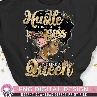 Hustle Like A Boss PNG Afro Queen Sublimation or Print File