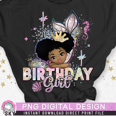 Mermaid Birthday Girl Afro Puff PNG File for Sublimation or Print