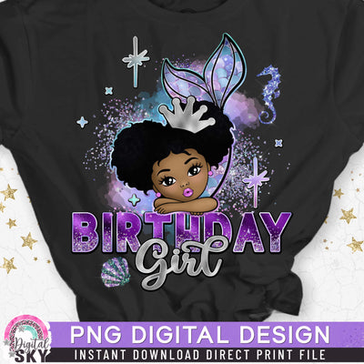 Mermaid Birthday Girl Afro Puff PNG File for Sublimation or Print