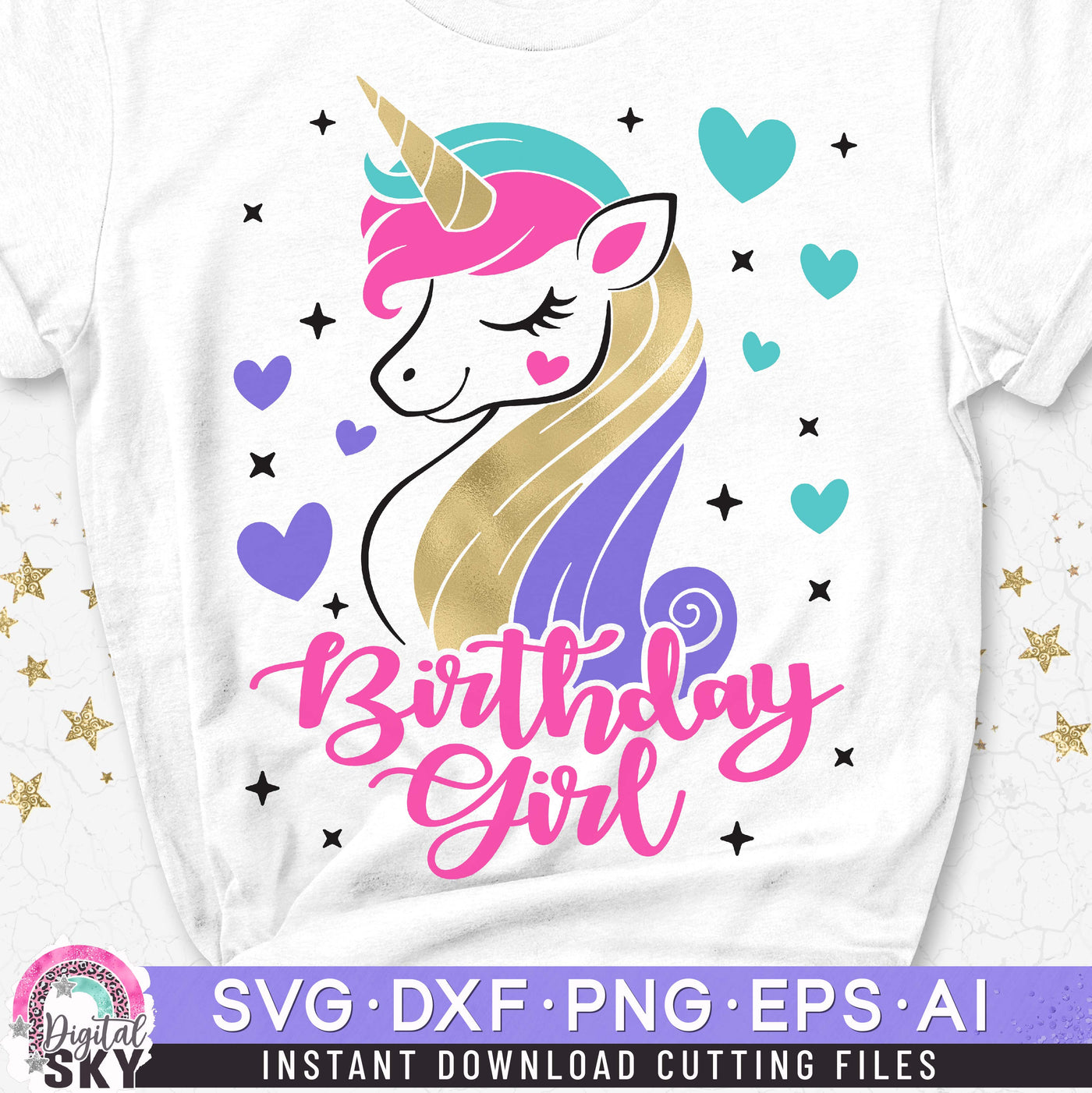 Birthday Girl Unicorn Rainbow SVG DXF PNG EPS Cutting Files