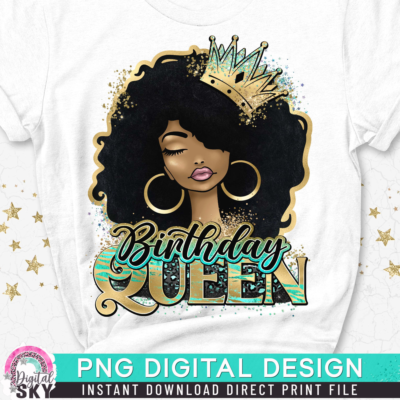 Birthday Afro Queen PNG Print File for Sublimation or Print