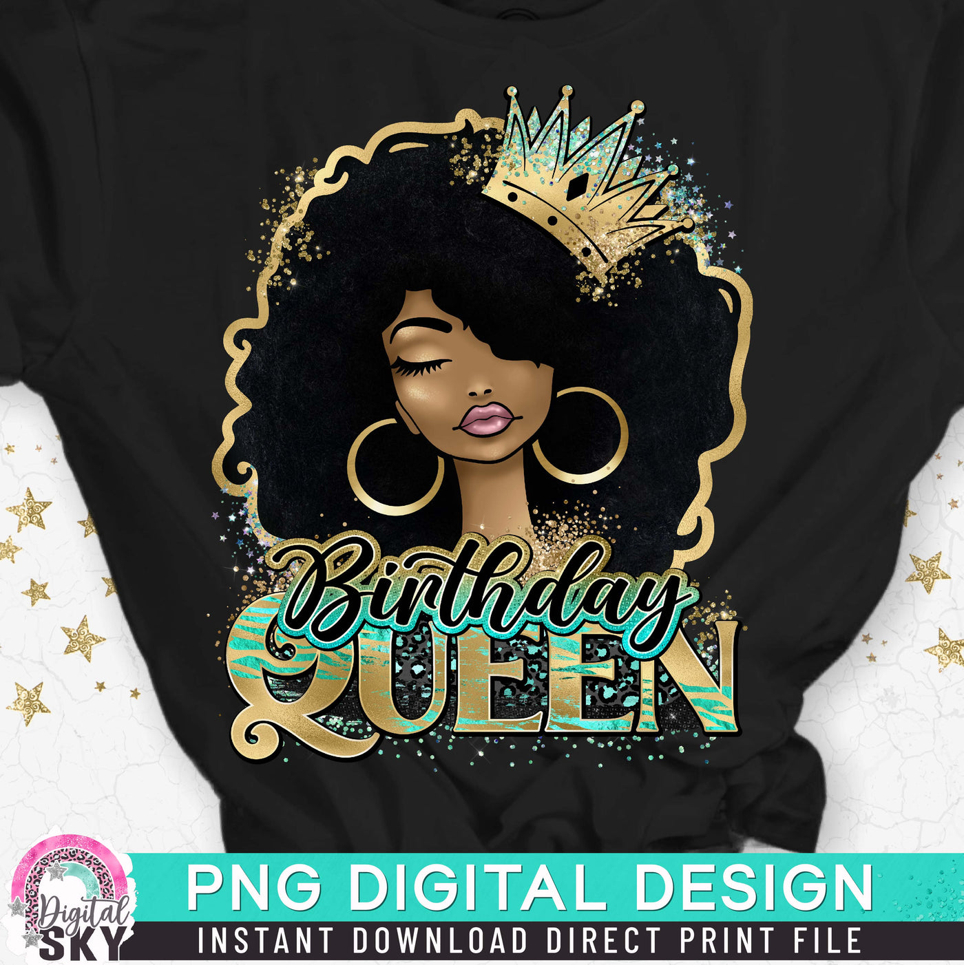 Birthday Afro Queen PNG Print File for Sublimation or Print