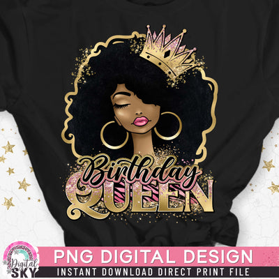 Birthday Afro Queen PNG Print File for Sublimation or Print