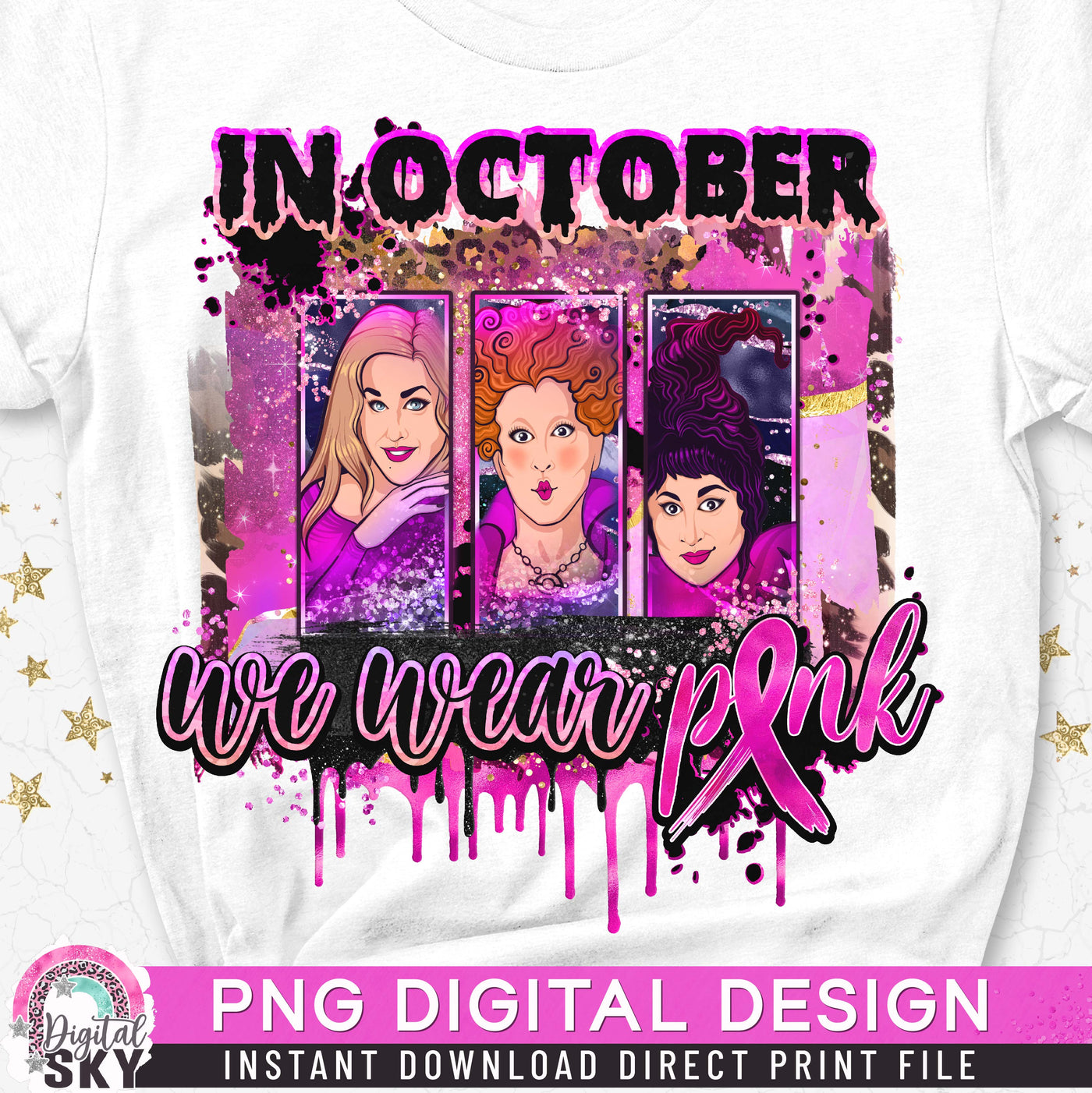 In October We Wear Pink PNG Witch Sublimation Print File