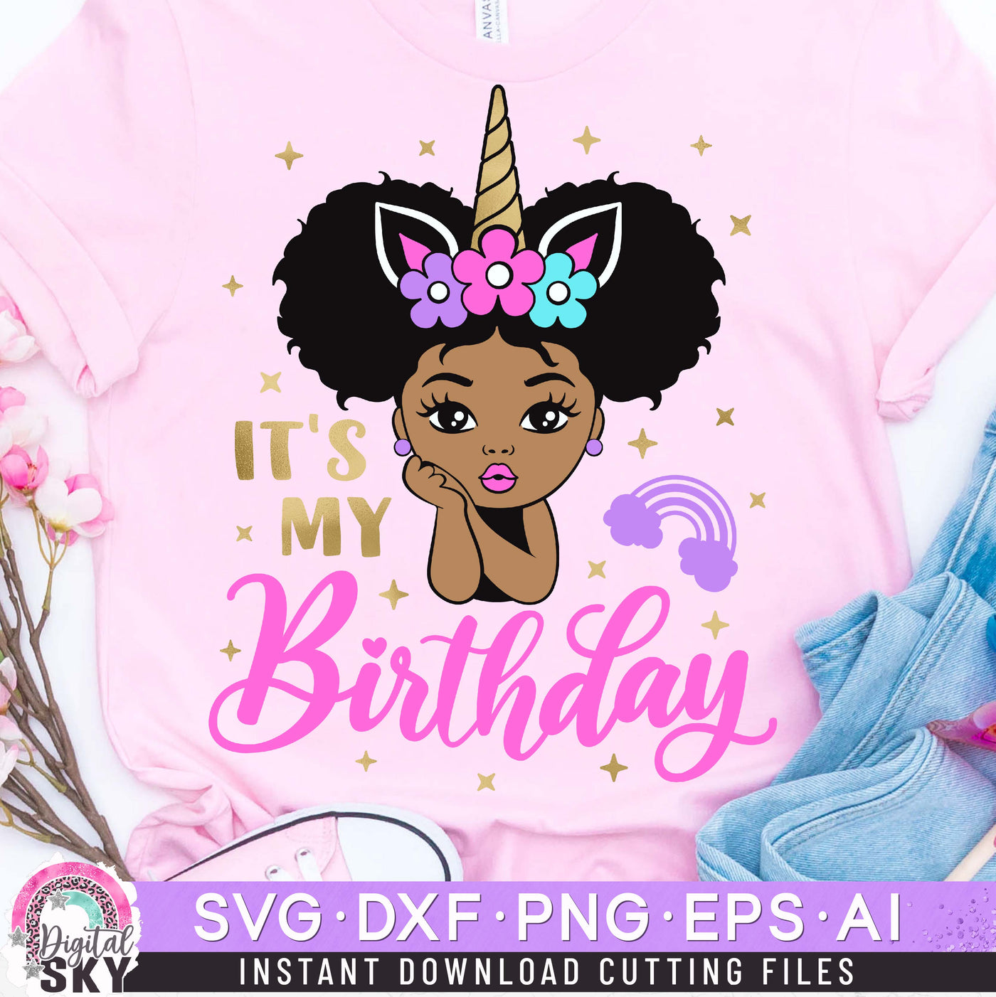 Its My Birthday Unicorn Afro Puff SVG DXF PNG EPS Cutting Files