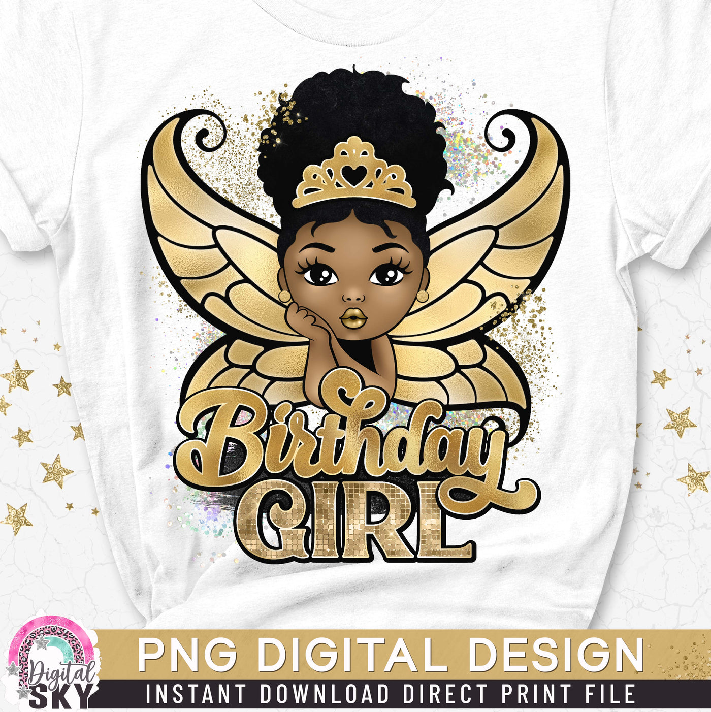 Birthday Girl Fairy Afro Puff PNG File for Sublimation or Print