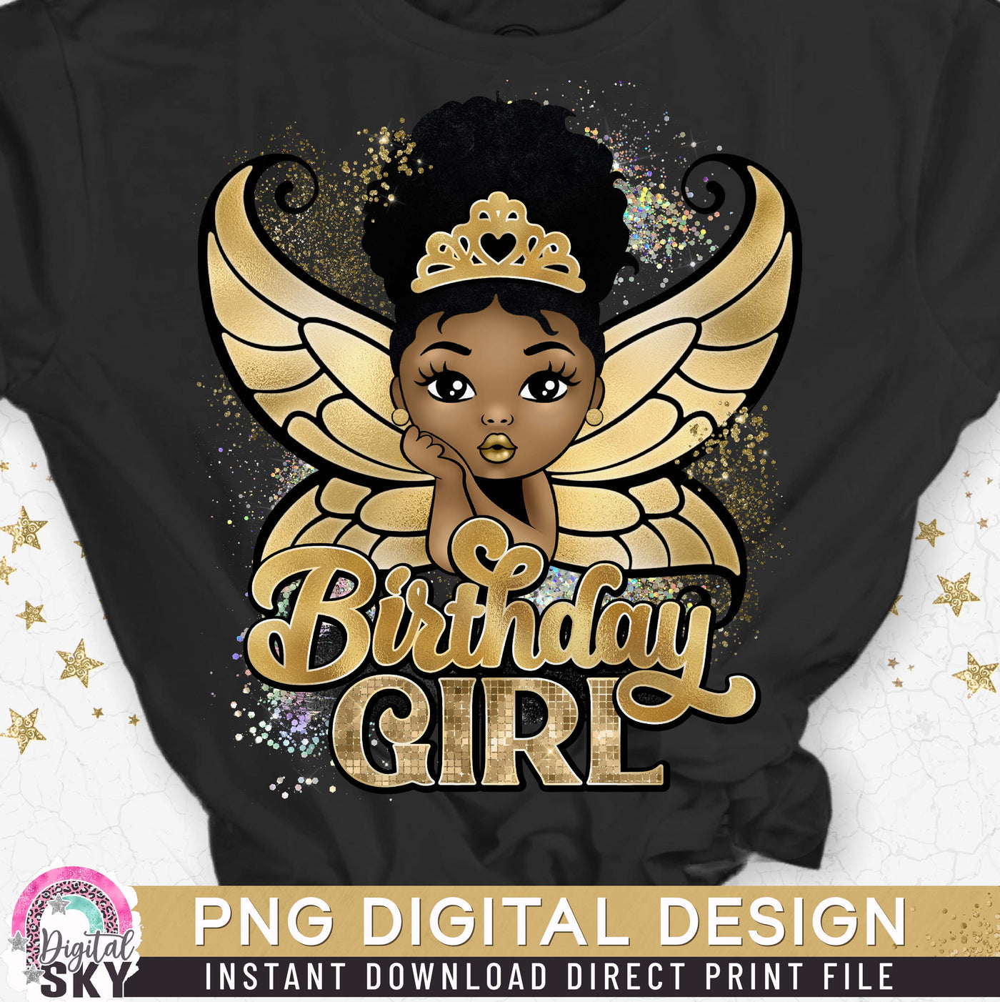 Birthday Girl Fairy Afro Puff PNG File for Sublimation or Print