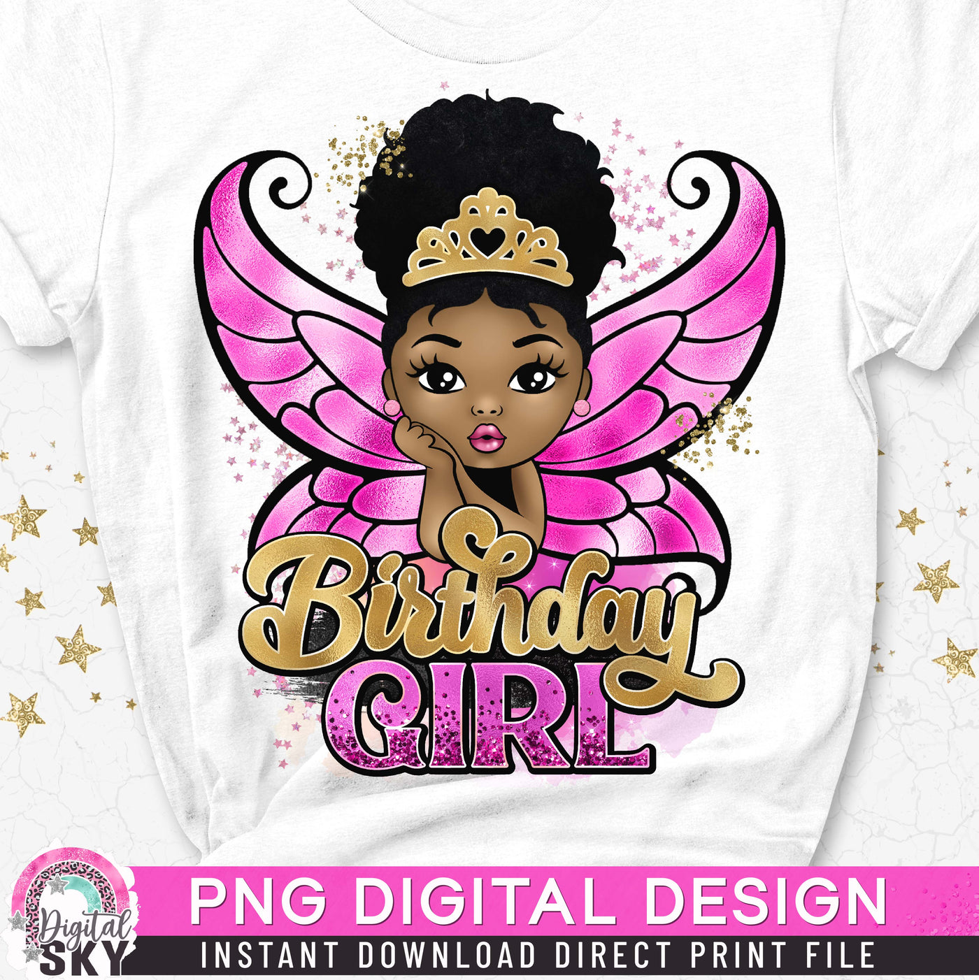 Birthday Girl Fairy Afro Puff PNG File for Sublimation or Print