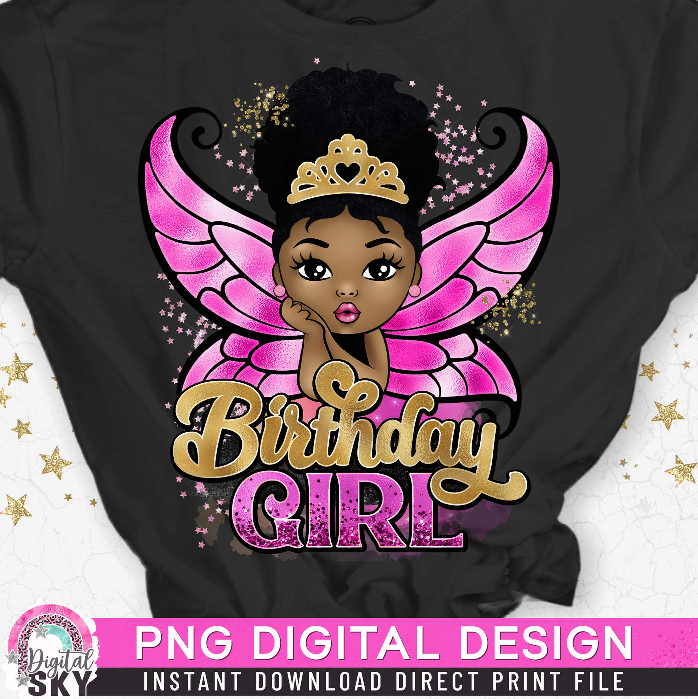 Birthday Girl Fairy Afro Puff PNG File for Sublimation or Print