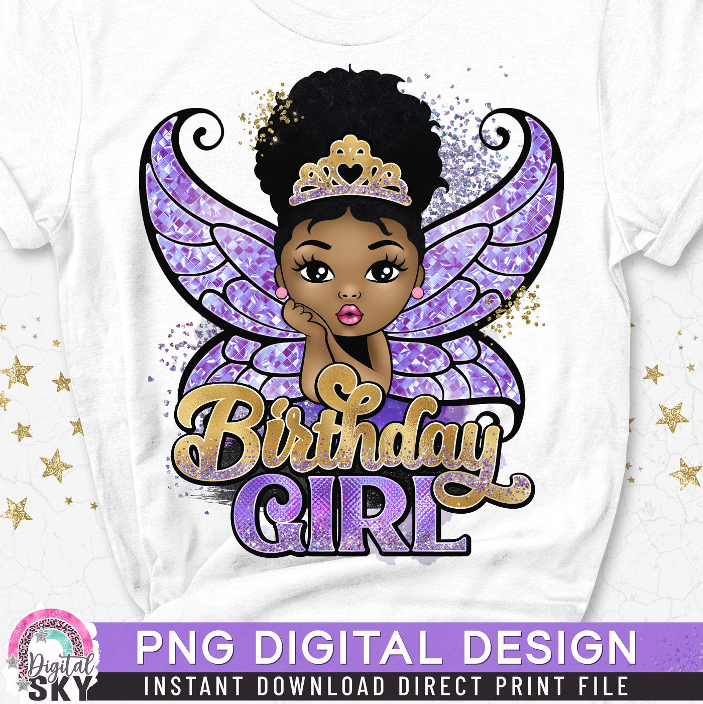 Birthday Girl Fairy Afro Puff PNG File for Sublimation or Print