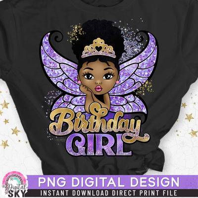 Birthday Girl Fairy Afro Puff PNG File for Sublimation or Print