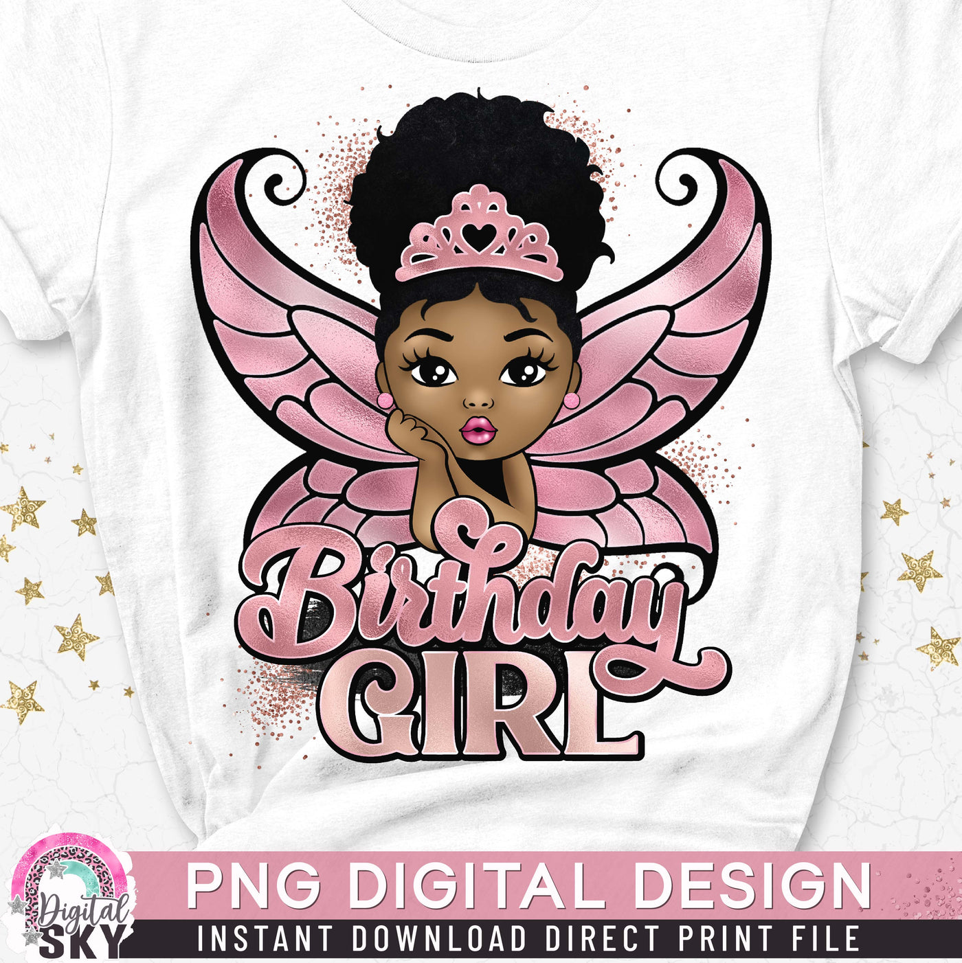 Birthday Girl Fairy Afro Puff PNG File for Sublimation or Print