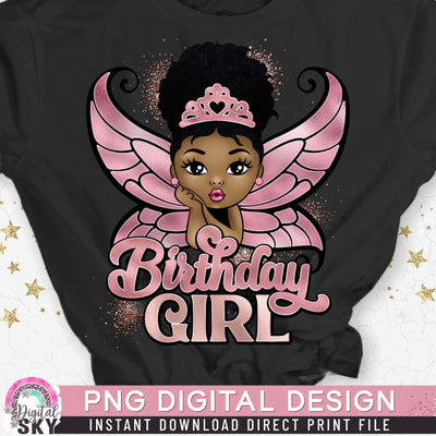 Birthday Girl Fairy Afro Puff PNG File for Sublimation or Print