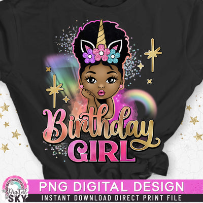 Birthday Girl Afro Puff Unicorn PNG File for Sublimation or Print