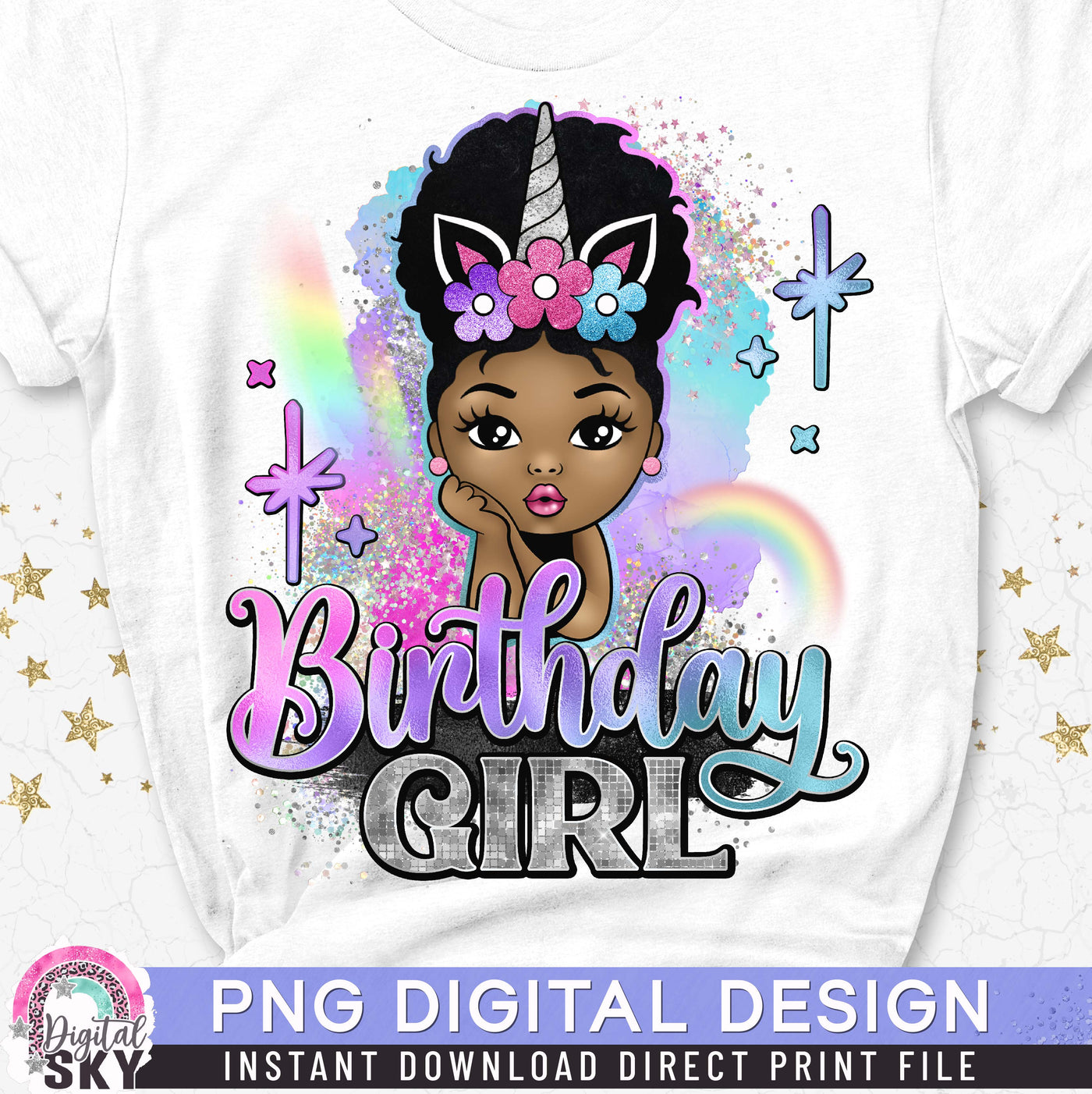 Birthday Girl Puff Afro Unicorn PNG File for Sublimation or Print