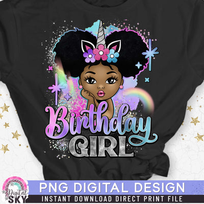 Birthday Girl Puff Afro Unicorn PNG File for Sublimation or Print