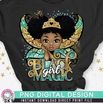 Black Girl Magic Fairy Afro Puff PNG File for Sublimation or Print