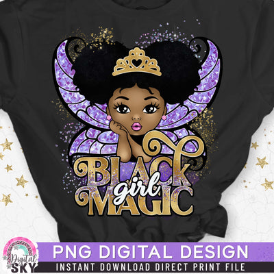 Black Girl Magic Fairy Afro Puff PNG File for Sublimation or Print