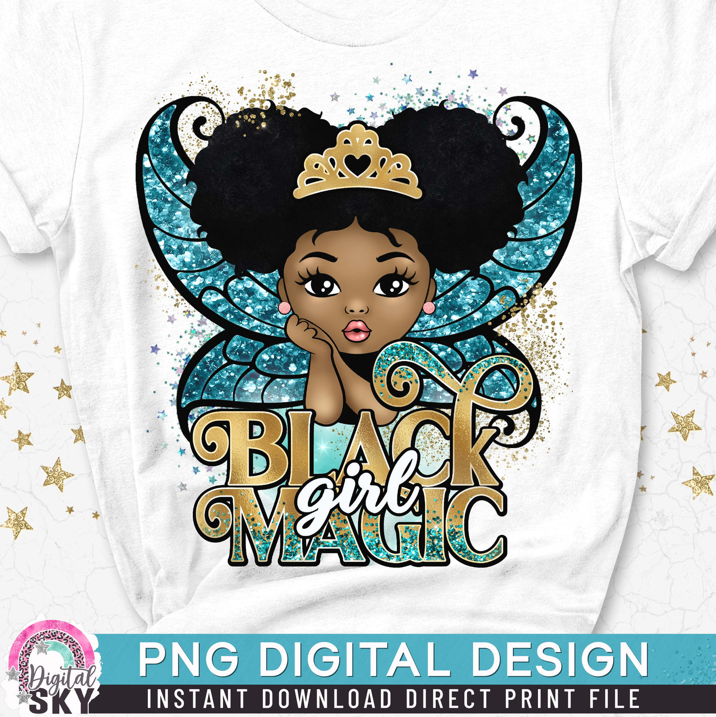 Black Girl Magic Fairy Afro Puff PNG File for Sublimation or Print