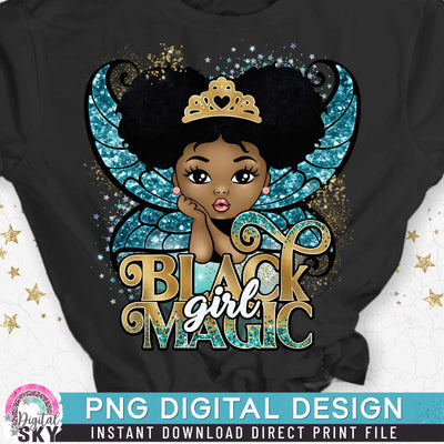 Black Girl Magic Fairy Afro Puff PNG File for Sublimation or Print