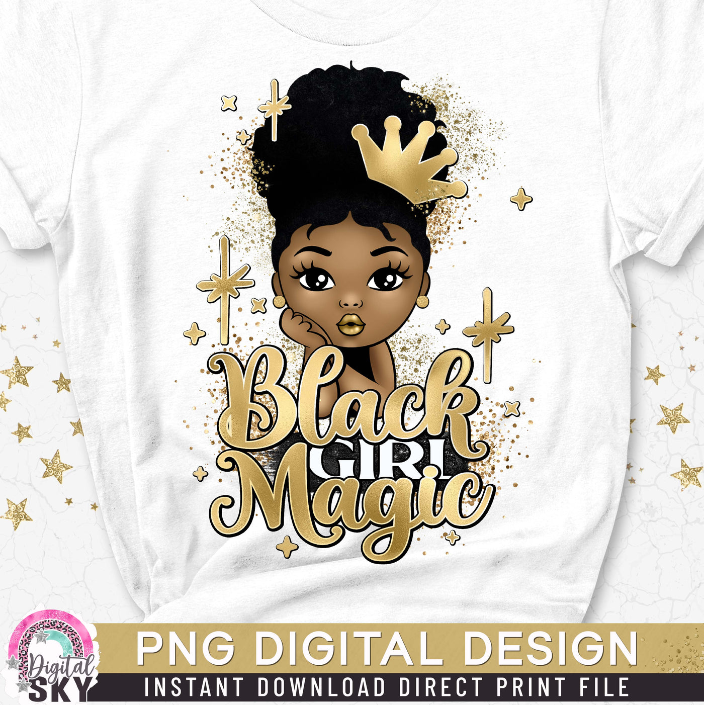 Princess Black Girl Magic Afro Puff PNG File for Sublimation or Print