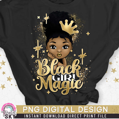 Princess Black Girl Magic Afro Puff PNG File for Sublimation or Print