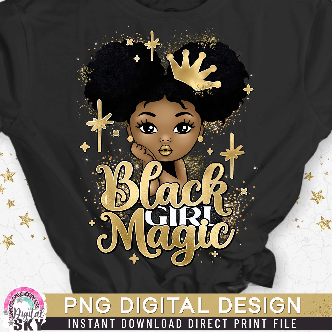 Black Girl Magic Princess Afro Puff PNG File for Sublimation or Print