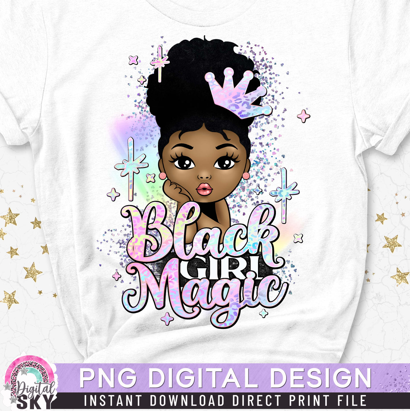 Princess Black Girl Magic Afro Puff PNG File for Sublimation or Print