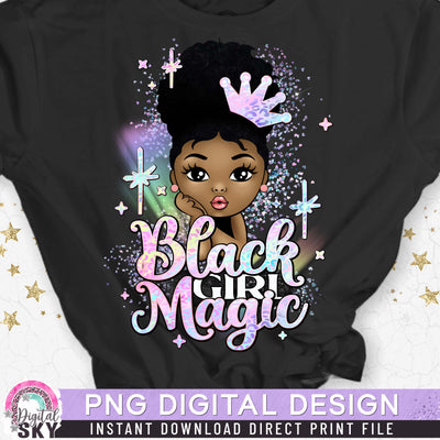 Princess Black Girl Magic Afro Puff PNG File for Sublimation or Print