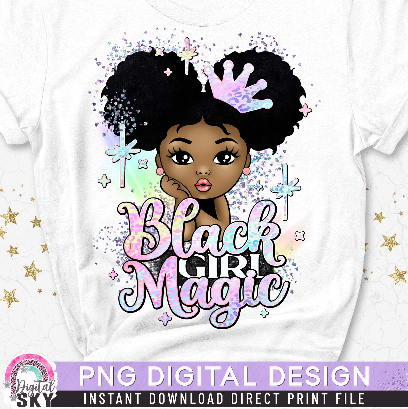 Black Girl Magic Princess Afro Puff PNG File for Sublimation or Print