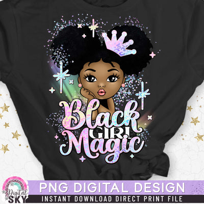 Black Girl Magic Princess Afro Puff PNG File for Sublimation or Print