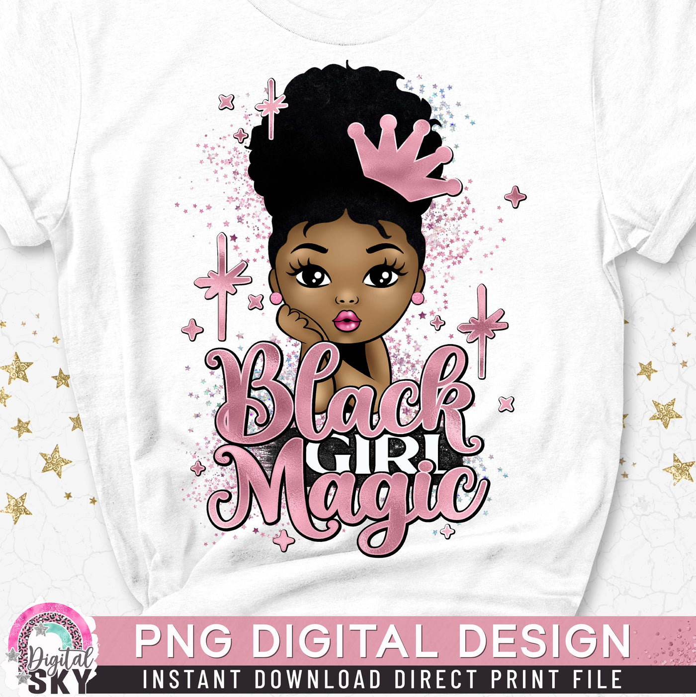 Princess Black Girl Magic Afro Puff PNG File for Sublimation or Print