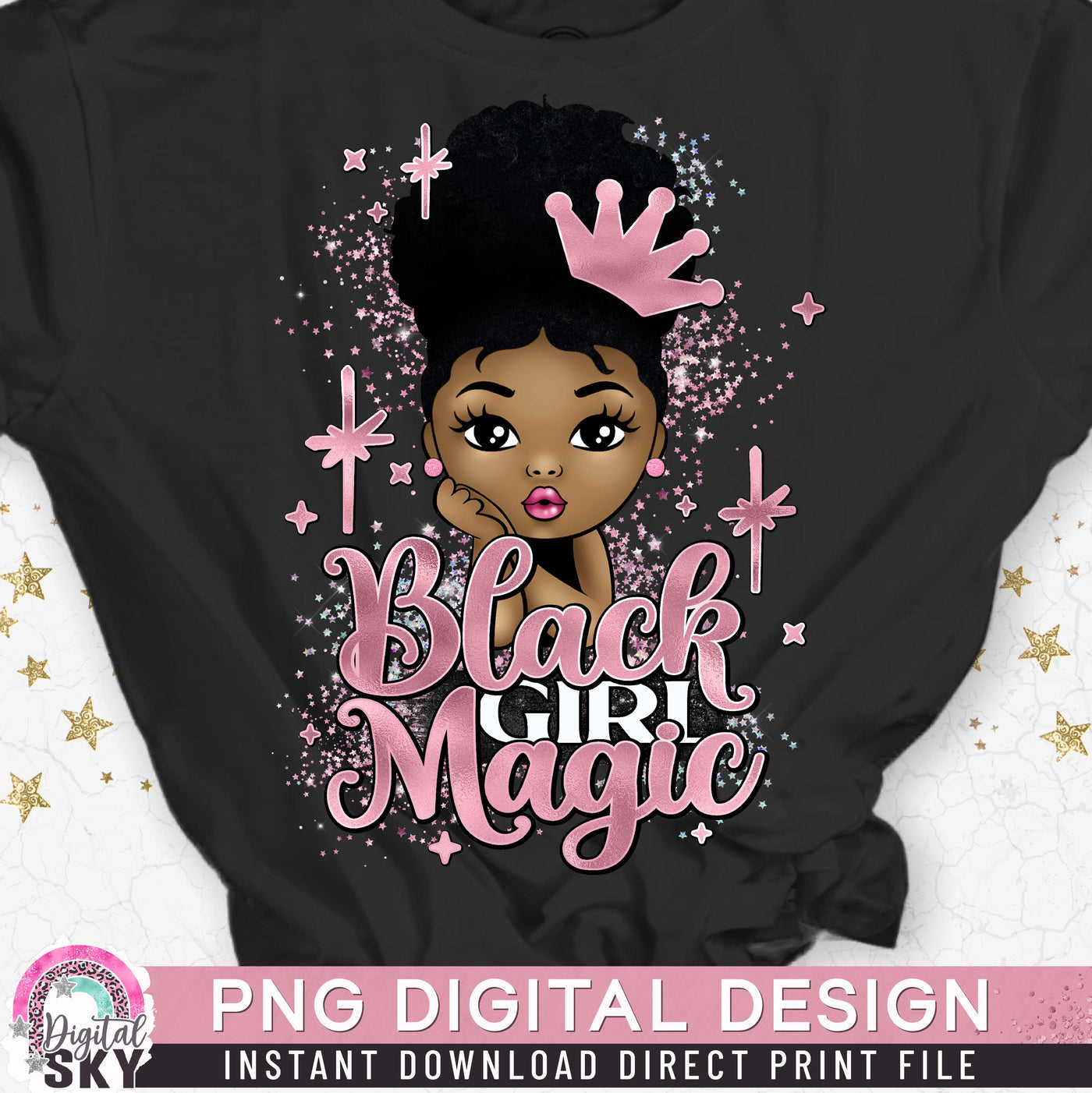 Princess Black Girl Magic Afro Puff PNG File for Sublimation or Print