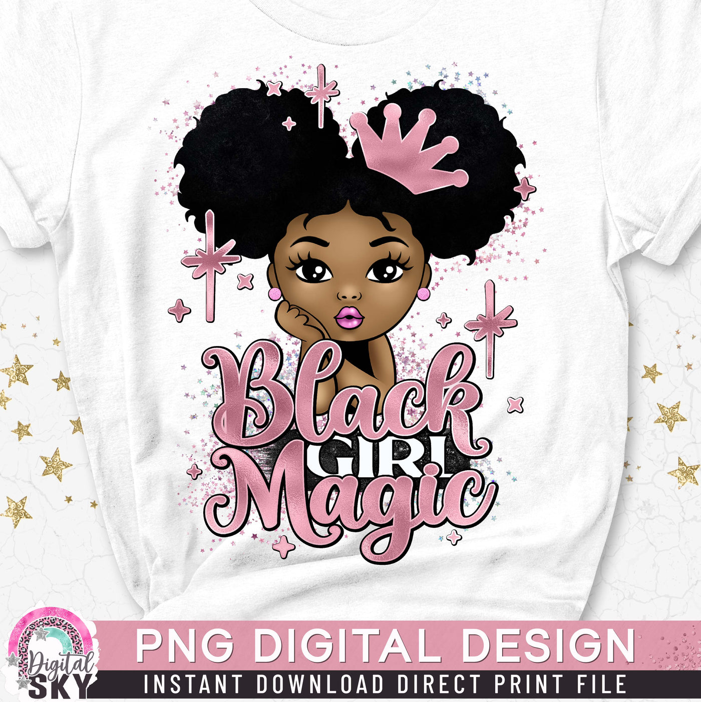 Black Girl Magic Princess Afro Puff PNG File for Sublimation or Print