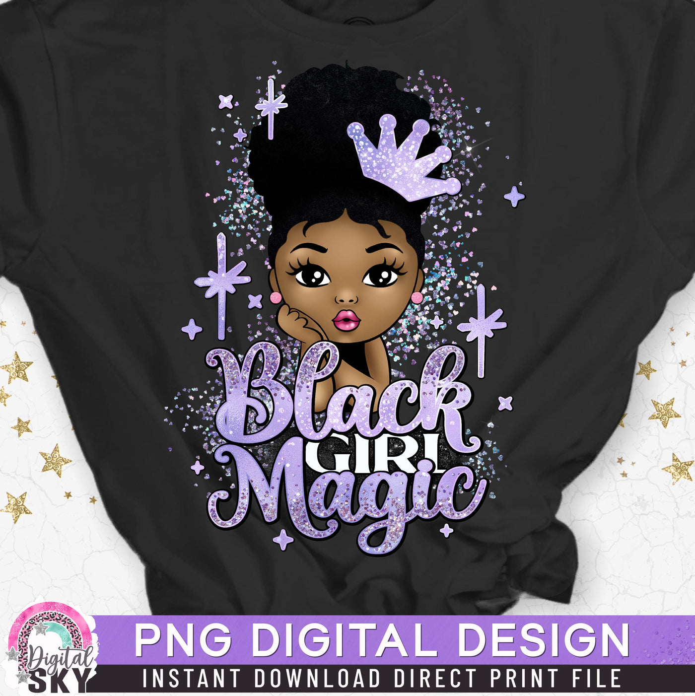 Princess Black Girl Magic Afro Puff PNG File for Sublimation or Print