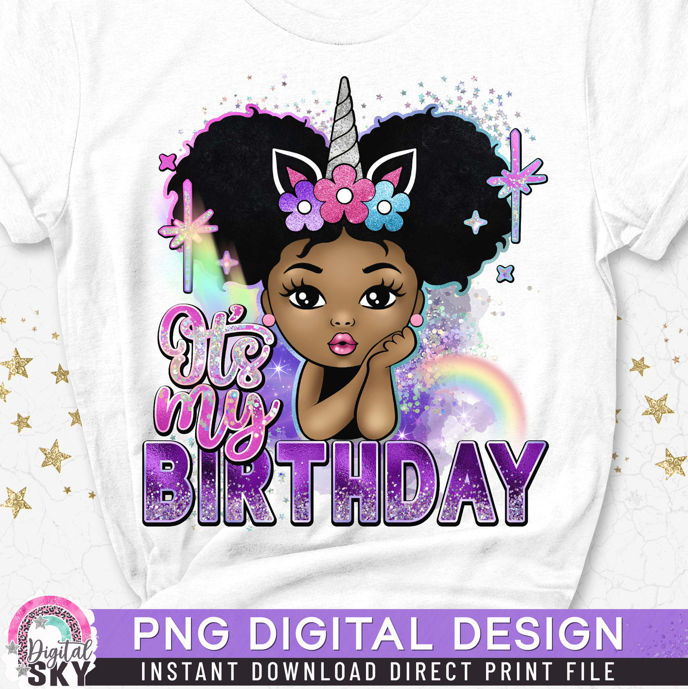 Its my Birthday Unicorn Afro Puff PNG File for Sublimation or Print